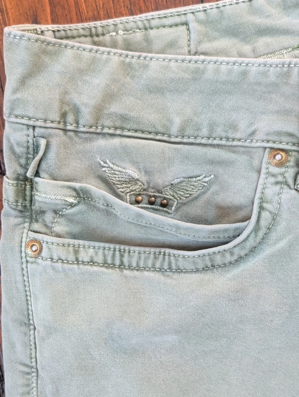 Robin's Jean Marlon Straight Leg Jean Pants Pale Army Green Size 32 New